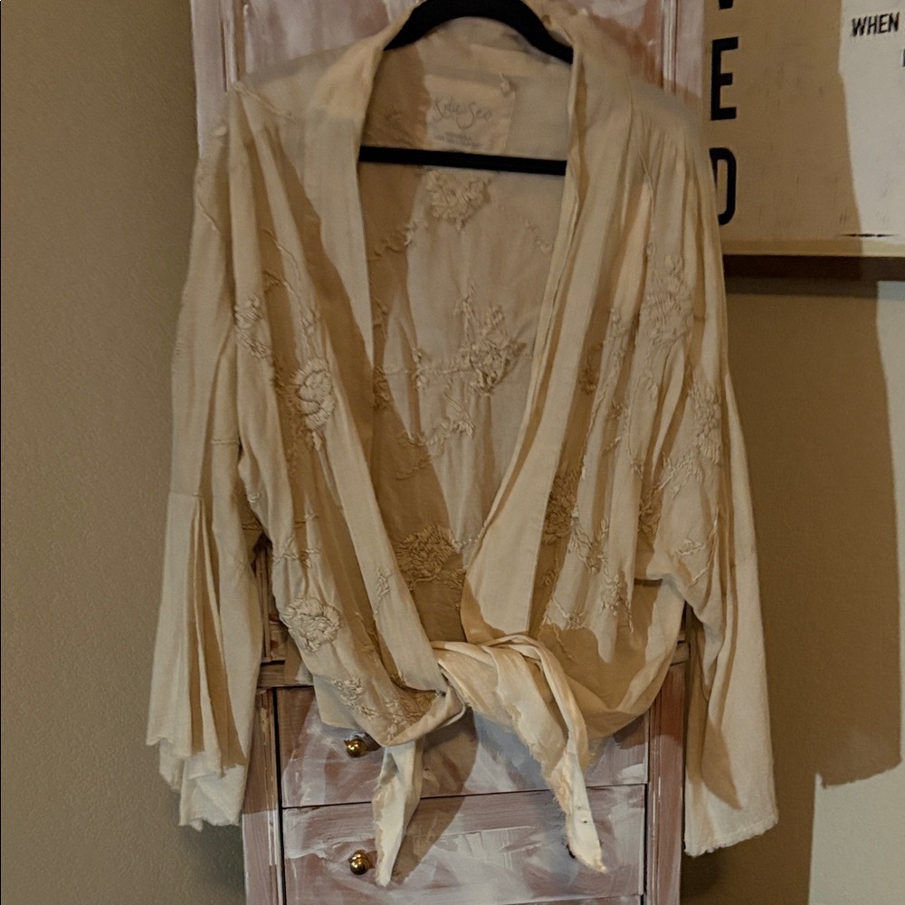 Elegant Cream Blouse with Floral Embroidery